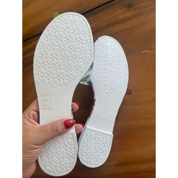 DOLCE & GABBANA Bianca cutout floral-print rubber slides sandals size 7 - Picture 6 of 7
